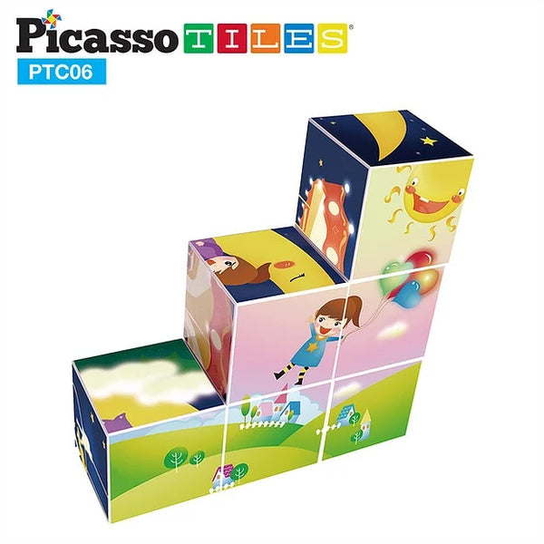 PicassoTiles 6 Piece Magnetic Magic Puzzle Cube Set