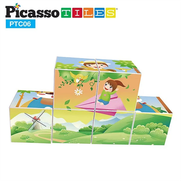 PicassoTiles 6 Piece Magnetic Magic Puzzle Cube Set