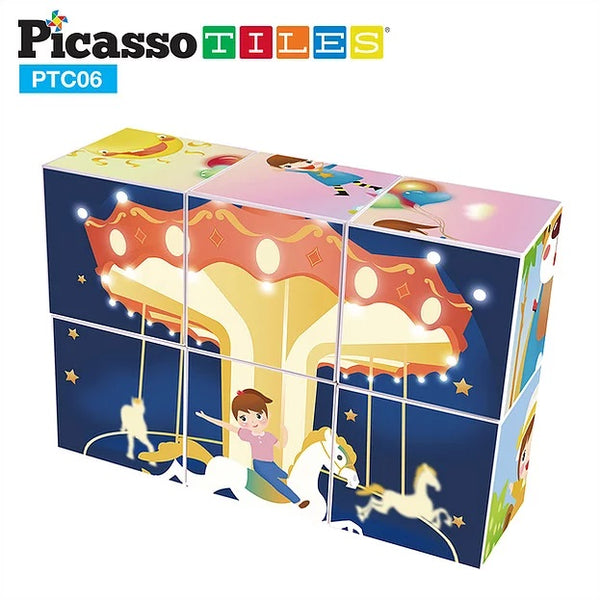 PicassoTiles 6 Piece Magnetic Magic Puzzle Cube Set