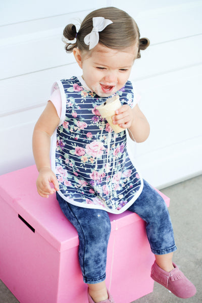 BapronBaby - Retro Stripe Rose Floral Toddler Bapron