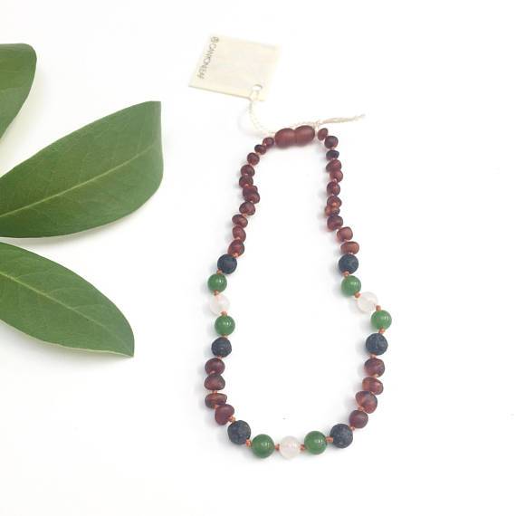 CanyonLeaf - Adult: Raw Cognac Amber || Lava + Jade + Agate || Necklace