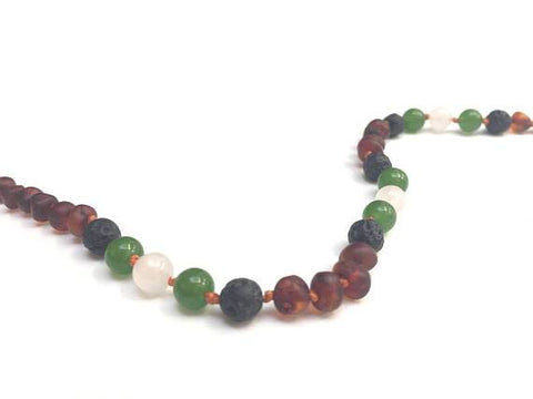 CanyonLeaf - Adult: Raw Cognac Amber || Lava + Jade + Agate || Necklace