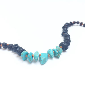 CanyonLeaf - Raw Black Amber + Turquoise Howlite || Necklace 13"