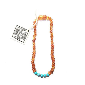 CanyonLeaf - Raw Amber + Turquoise Howlite || Necklace 11"