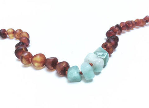 CanyonLeaf - Adult: Raw Cognac Amber + Amazonite || Necklace