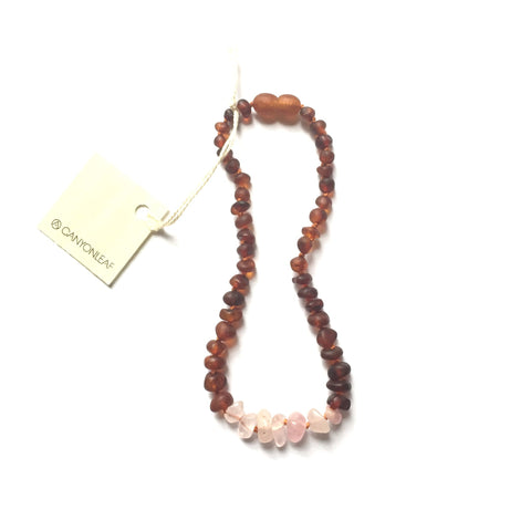 CanyonLeaf - Raw Amber + Raw Rose Quartz || Necklace 11"