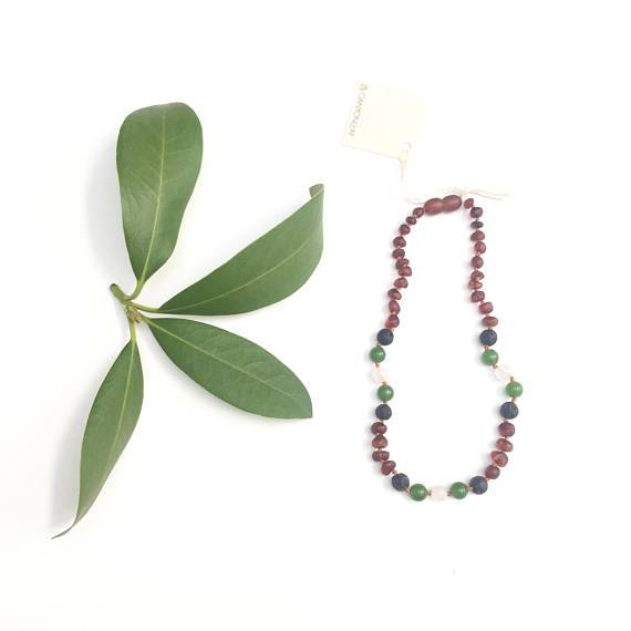 CanyonLeaf - Adult: Raw Cognac Amber || Lava + Jade + Agate || Necklace