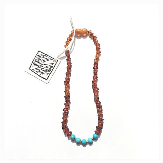 CanyonLeaf - Raw Amber + Turquoise Howlite || Necklace 11"