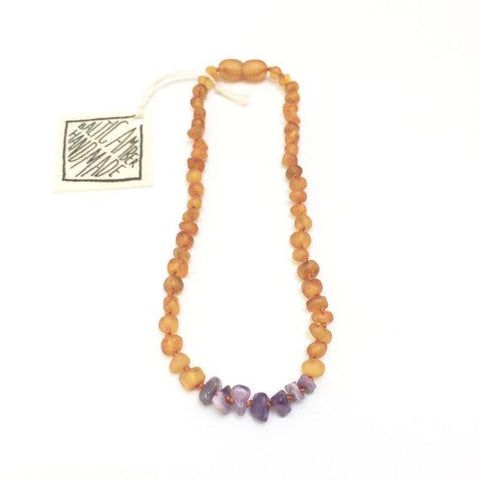 CanyonLeaf - Raw Amber + Raw Amethyst || Necklace 12"