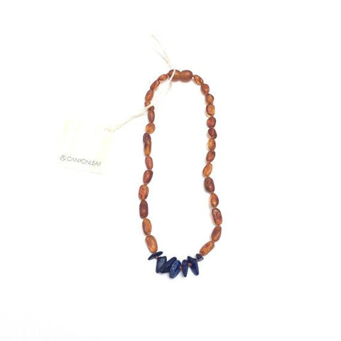 CanyonLeaf - Adult: Raw Cognac Amber + Lapis Stone || Necklace