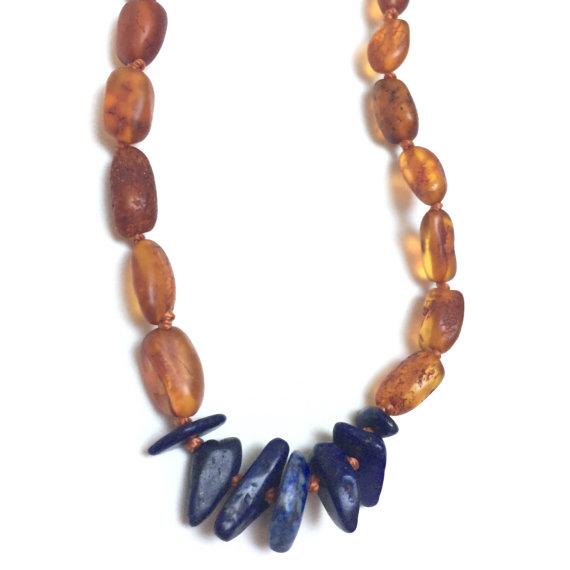 CanyonLeaf - Adult: Raw Cognac Amber + Lapis Stone || Necklace