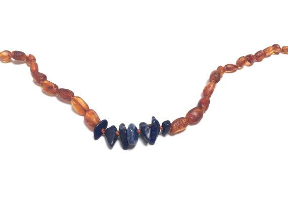 CanyonLeaf - Adult: Raw Cognac Amber + Lapis Stone || Necklace
