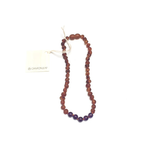 CanyonLeaf - Raw Amber + Raw Amethyst || Necklace 12"